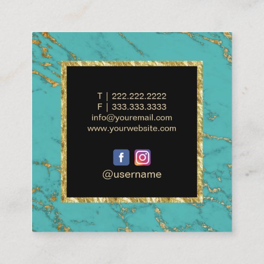 メイクアップアーティスト金ゴールドリップサロントレンディーターコイズ スクエア名刺 (裏面)