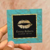 メイクアップアーティスト金ゴールドリップサロントレンディーターコイズ スクエア名刺