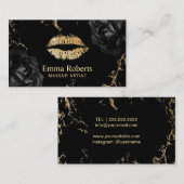 メイクアップアーティスト金ゴールドリップサロントレンディーブラックフローラ 名刺 (正面/裏面)