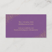 メイクアップアーティスト金ゴールドリップサロンモダン紫 名刺 (裏面)
