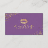 メイクアップアーティスト金ゴールドリップサロンモダン紫 名刺 (正面)