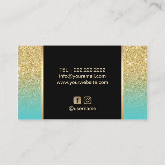 メイクアップアーティスト金ゴールドリップターコイズ金ゴールドグリッター 名刺 (裏面)