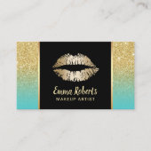 メイクアップアーティスト金ゴールドリップターコイズ金ゴールドグリッター 名刺 (正面)