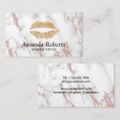 メイクアップアーティスト金ゴールドリップトレンディーホワイトマーブル 名刺 (正面/裏面)