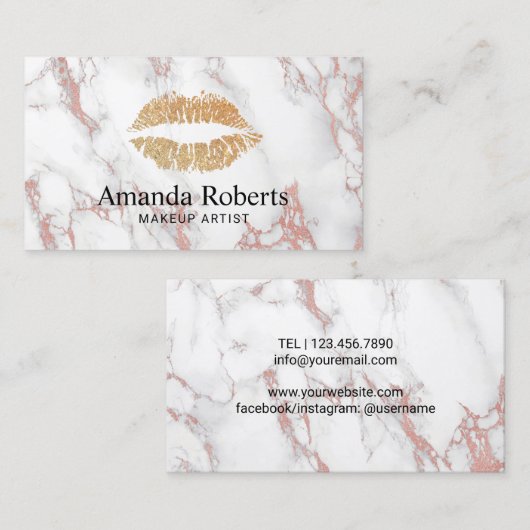 メイクアップアーティスト金ゴールドリップトレンディーホワイトマーブル 名刺 (正面/裏面)