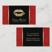 メイクアップアーティスト金ゴールドリップトレンディーレッドグリッターサロン 名刺 (正面/裏面)