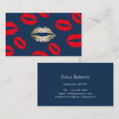 メイクアップアーティスト金ゴールドリップネイビーブルー美しいサロン 名刺 (正面/裏面)