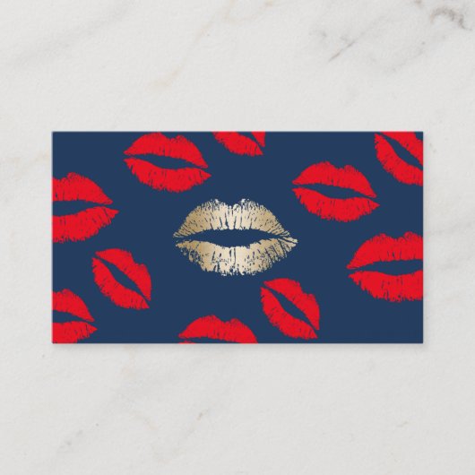 メイクアップアーティスト金ゴールドリップネイビーブルー美しいサロン 名刺 (正面)