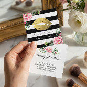 メイクアップアーティスト金ゴールドリップフローラ白黒ストライプ スクエア名刺