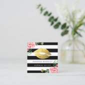 メイクアップアーティスト金ゴールドリップフローラ白黒ストライプ スクエア名刺 (スタンド正面)