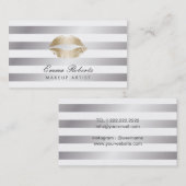 メイクアップアーティスト金ゴールドリップモダンシルバーストライプズ 名刺 (正面/裏面)