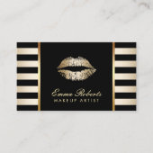 メイクアップアーティスト金ゴールドリップモダンストライプアポイントメント 予約カード (正面)