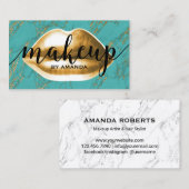 メイクアップアーティスト金ゴールドリップモダンターコイズ大理石 名刺 (正面/裏面)