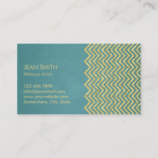 メイクアップアーティスト金ゴールドリップモダンターコイズ 名刺 (裏面)
