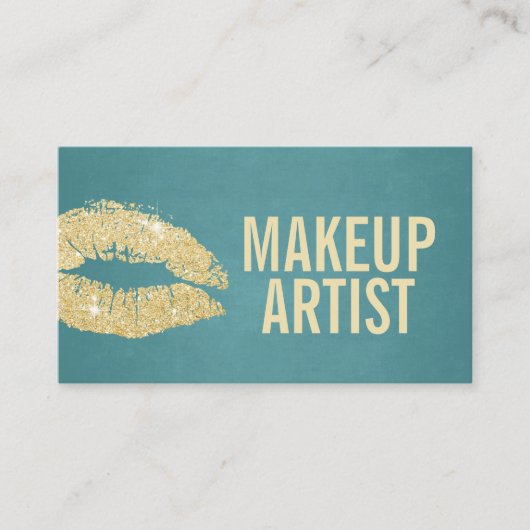 メイクアップアーティスト金ゴールドリップモダンターコイズ 名刺 (正面)