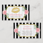 メイクアップアーティスト金ゴールドリップロマンチックストライプのフローラ 名刺 (正面/裏面)