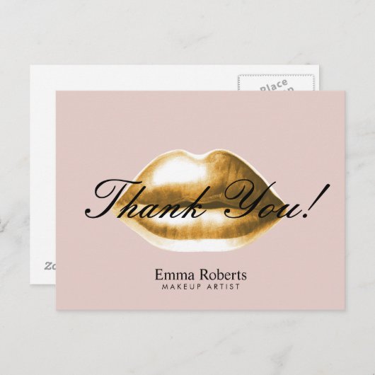 メイクアップアーティスト金ゴールドリップ赤面ピンクサロンありがとう ポストカード (正面/裏面)