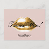 メイクアップアーティスト金ゴールドリップ赤面ピンクサロンありがとう ポストカード (正面)