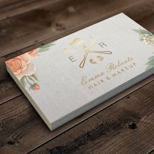 メイクアップアーティスト金ゴールドリップ&ドライヤーヴィンテージフローラ 名刺