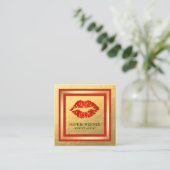 メイクアップアーティスト金ゴールドレッドリップ赤面 スクエア名刺 (スタンド正面)