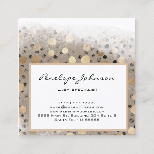 メイクアップアーティスト金ゴールド水玉模様Glam スクエア名刺 (裏面)