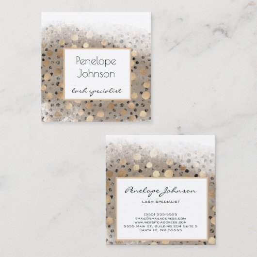 メイクアップアーティスト金ゴールド水玉模様Glam スクエア名刺 (正面/裏面)