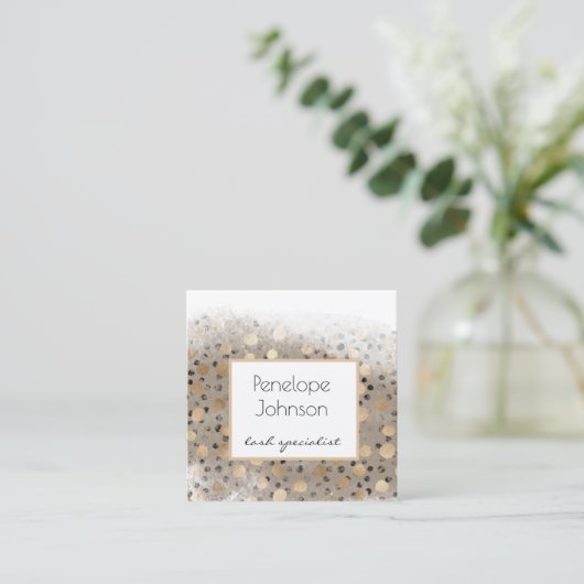 メイクアップアーティスト金ゴールド水玉模様Glam スクエア名刺 (スタンド正面)