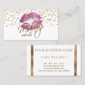 メイクアップアーティスト金ゴールド紙吹雪ドット&そうピンクの唇 名刺 (正面/裏面)