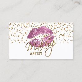 メイクアップアーティスト金ゴールド紙吹雪ドット&そうピンクの唇 名刺