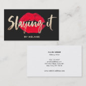 メイクアップアーティスト金ゴールド赤口黒 名刺 (正面/裏面)