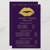 メイクアップアーティスト金ゴールドGlam Lipsサービスと価格 (正面/裏面)