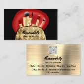 メイクアップアーティスト金ゴールドQRコードロゴブラシレッドブシン 名刺 (正面/裏面)