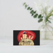 メイクアップアーティスト金ゴールドQRコードロゴブラシレッドブシン 名刺 (スタンド正面)