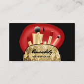 メイクアップアーティスト金ゴールドQRコードロゴブラシレッドブシン 名刺 (正面)