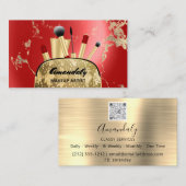 メイクアップアーティスト金ゴールドQRコードロゴブラシ大理石Bu 名刺 (正面/裏面)