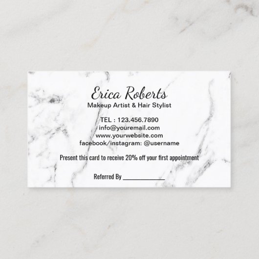 メイクアップアーティスト銅タイポグラフィ大理石の紹介 紹介カード (裏面)