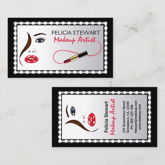 メイクアップアーティスト顔イン鏡美容師 名刺 (正面/裏面)