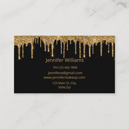 メイクアップアーティスト黒金ゴールド滴りグリッター スタイリッシュ 名刺 (裏面)