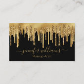 メイクアップアーティスト黒金ゴールド滴りグリッター スタイリッシュ 名刺 (正面)