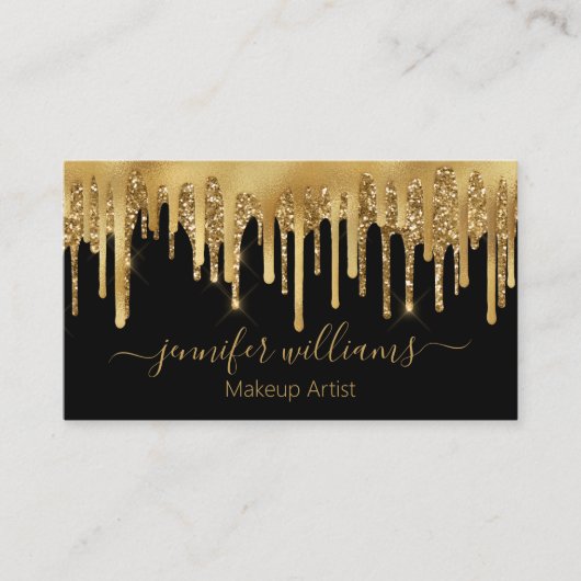 メイクアップアーティスト黒金ゴールド滴りグリッター スタイリッシュ 名刺 (正面)