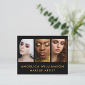 メイクアップアーティスト3フォトビジネス金ゴールド ポストカード (スタンド正面)