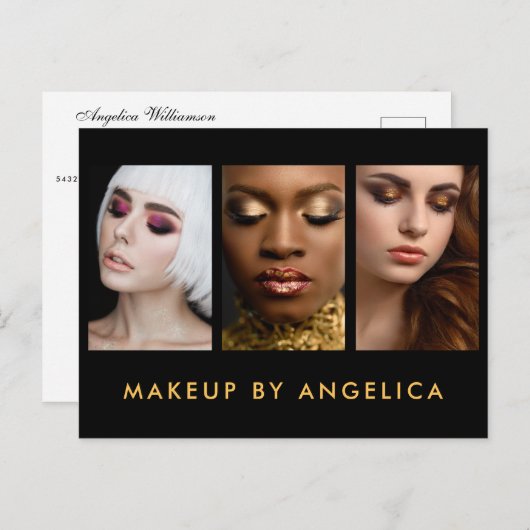 メイクアップアーティスト3フォト金ゴールド事業 ポストカード (正面/裏面)