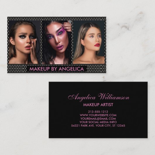 メイクアップアーティスト3フォト金ゴールド名刺 名刺 (正面/裏面)