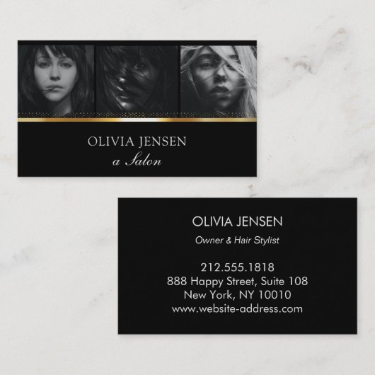 メイクアップアーティスト3フォト金ゴールド名刺 名刺 (正面/裏面)