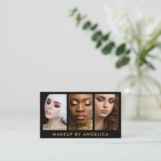 メイクアップアーティスト3フォト金ゴールド 名刺 (スタンド正面)