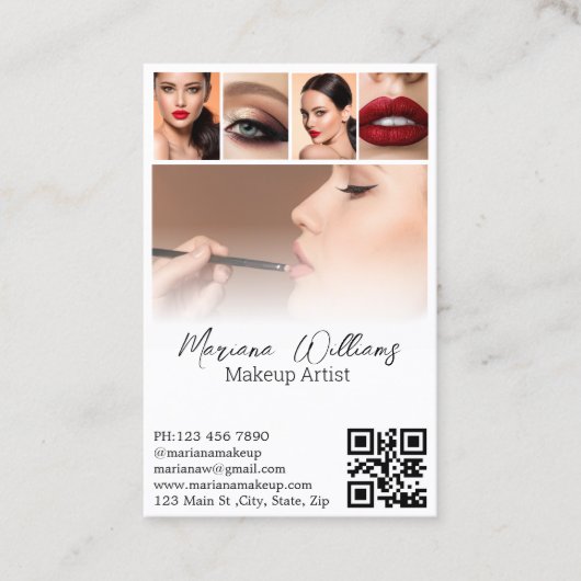 メイクアップアーティスト5枚の写真コラージュqrコードトレンディー 名刺 (正面)