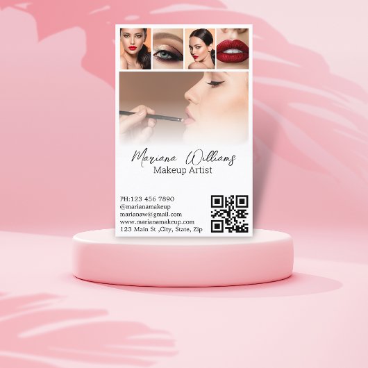 メイクアップアーティスト5枚の写真コラージュqrコードトレンディー 名刺