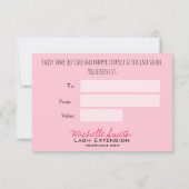 メイクアップアーティスト まつげ 眉 ピンク ギフト券 サンキューカード (裏面)