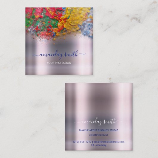 メイクアップアーティスト・インフルエンサーのブロガー抽象芸術ストローク スクエア名刺 (正面/裏面)