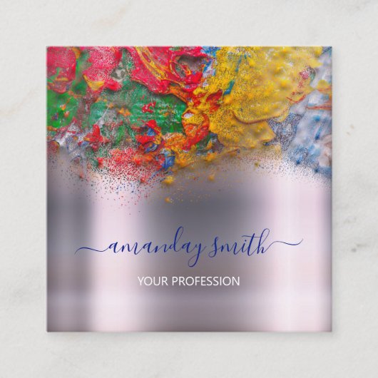 メイクアップアーティスト・インフルエンサーのブロガー抽象芸術ストローク スクエア名刺 (正面)